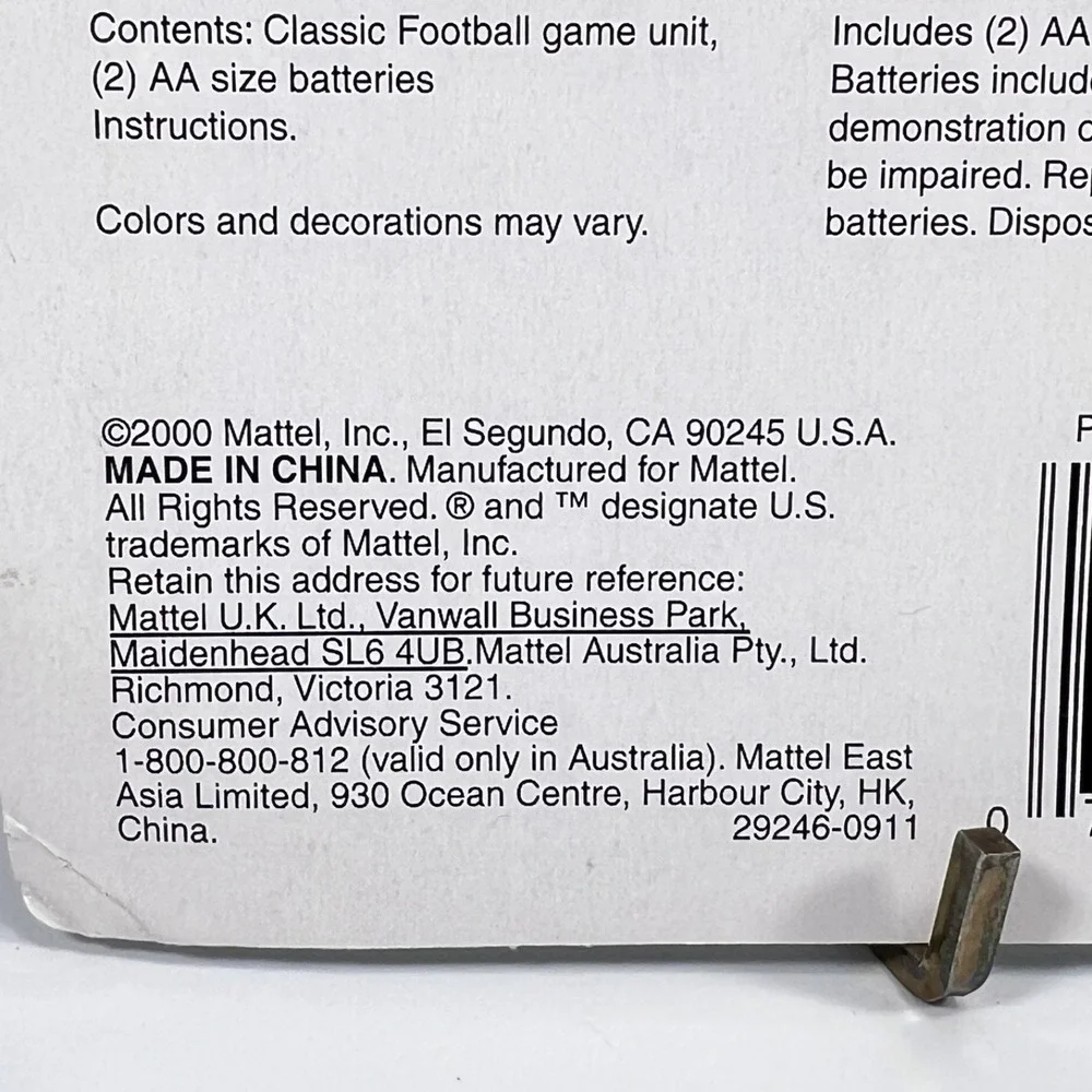Sealed 2000 Mattel Classic Football Electronic Handheld Game Retro 70s